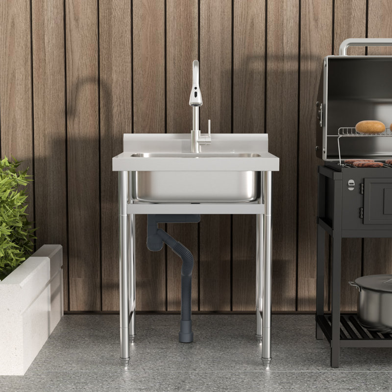 Évier de cuisine commercial en acier inoxydable à simple cuve avec crépine L 25 po x l 22 po