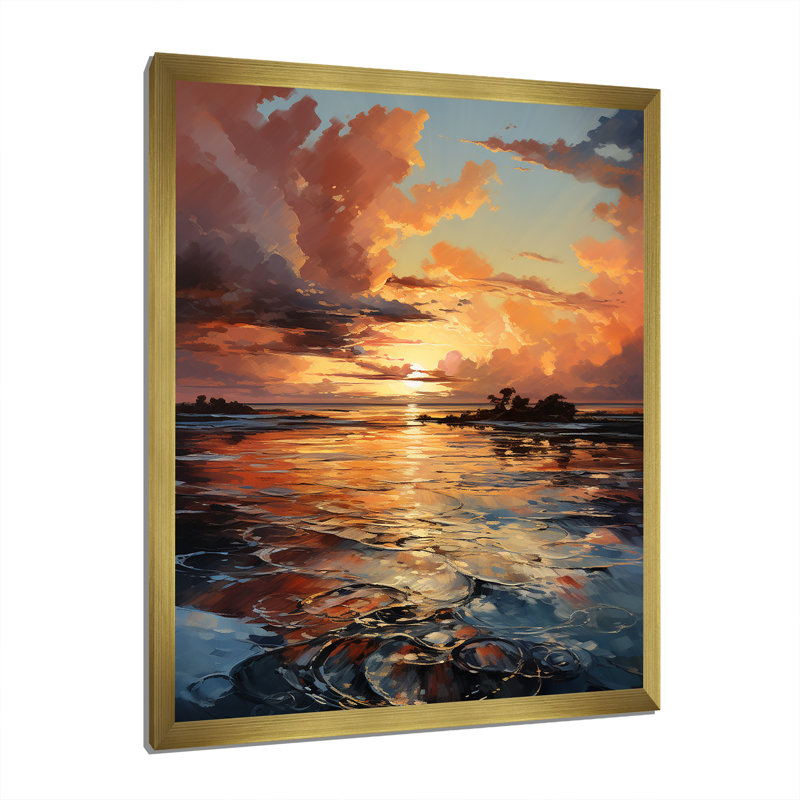 Beardstown Sunset Ocean Horizons I - impression, Encadrement doré, H 40 po x l 30 po x P 1,5 po