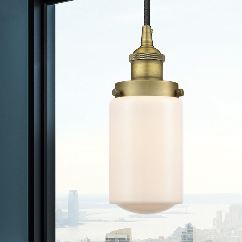 Luminaire suspendu cylindrique à 1 lumière Saroyan, Blanc mat, Laiton brossé