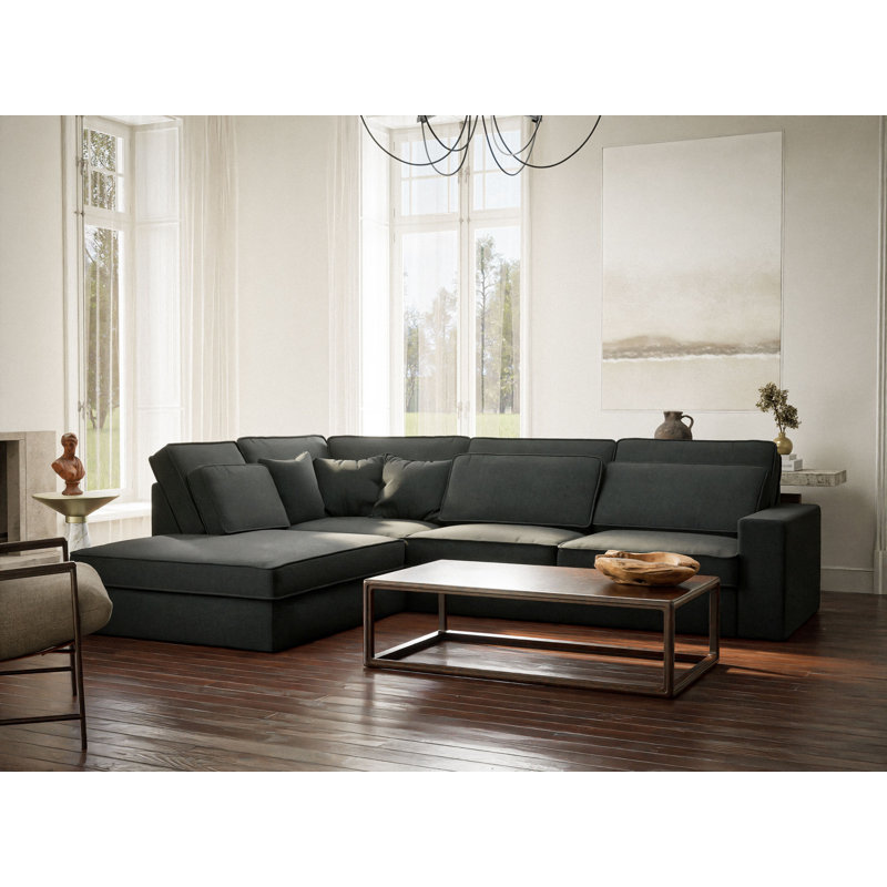 5 Seater Corner Sofa , Left Hand Facing, Navy Polyester