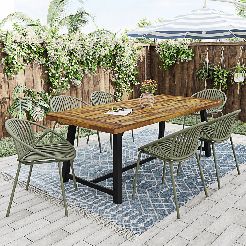 7 Pieces Outdoor Modern Dining Set With Stackable Chair, Green