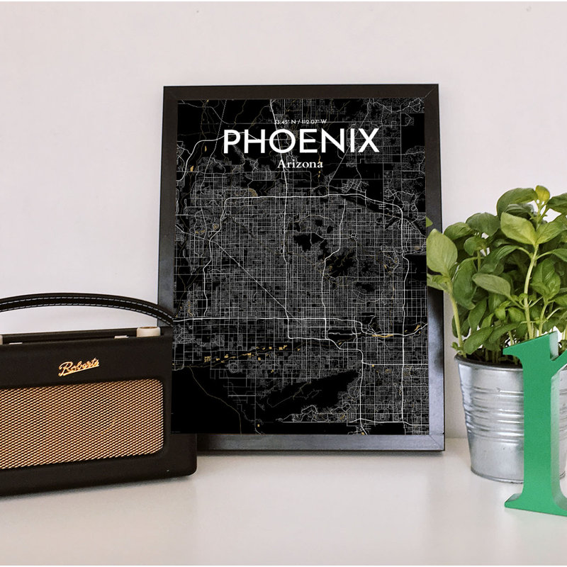 « phoenix city map », reproduction d’impression sur affiche en luxe, H 27,6 po x l 19,7 po x P 0,05 po