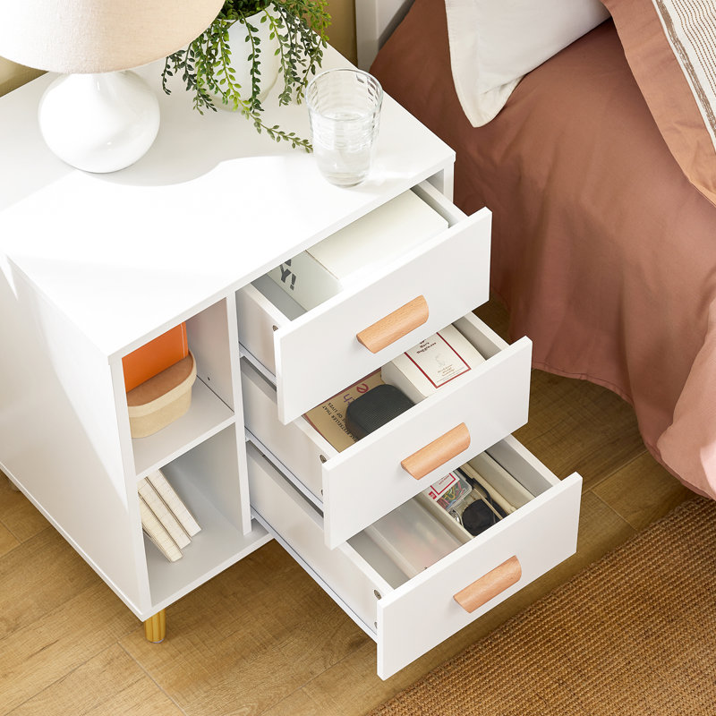 Rousseau 48cm W Manufactured Wood Bedside Table, White