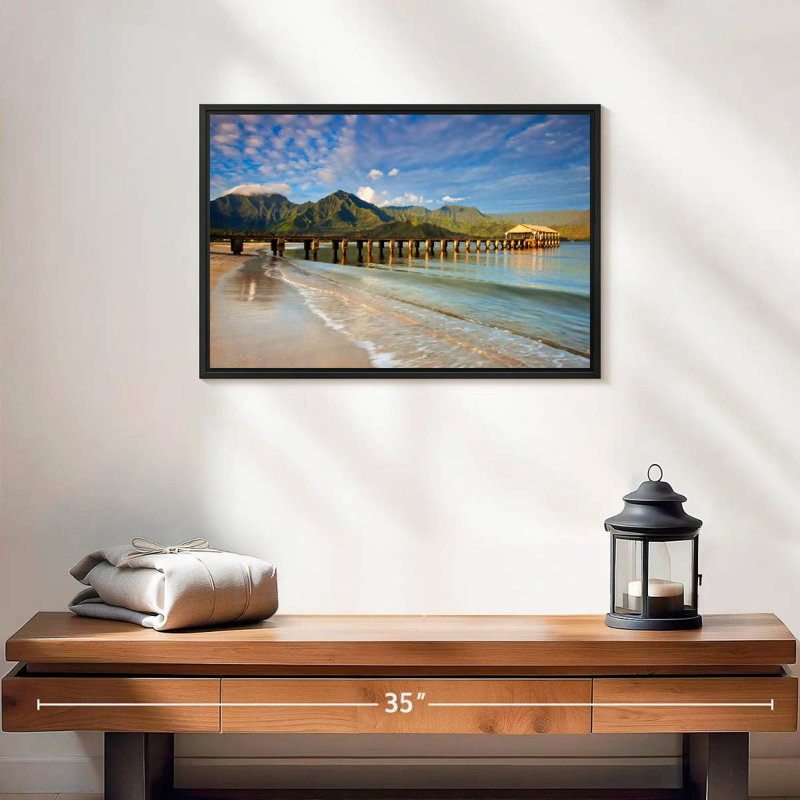 Quai Hanalei Bay, 19 po x 13 po, Cadre flottant noir