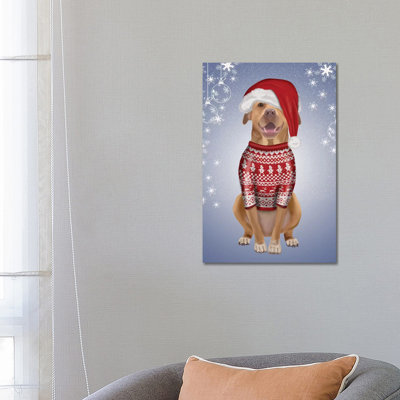 Pitbull in Christmas Sweater par Fab Funky - impression sur toile tendue
