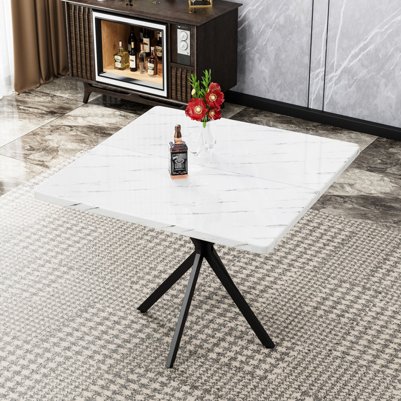 Modern Square Dining Table In White, 38.6" With Iron Legs, Easy To Clean And Install Iron, & Assemble, Space Saving, White