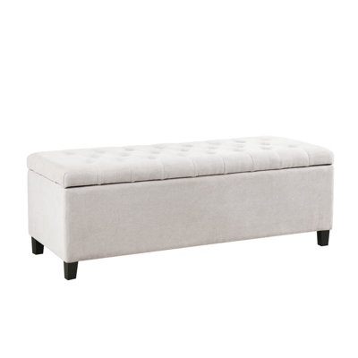 Banc avec compartiment de rangement - Pieds en bois massif, naturel, 19,16 po de profondeur, fermeture en douceur par le haut, capacité de 400 lb