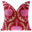 Coussin décoratif en velours de soie fait à la main - 16 x 16 po, motif traditionnel rouge et rose avec insertions en duvet