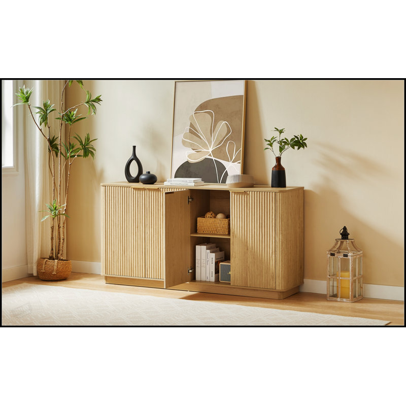 Buffet 63 po à rayures verticales avec rangement Stoarge, forme ondulée, meuble télé, pour chambre à coucher, salon, couloir, l 63 po x P 15,75 po x H 31,5 po.