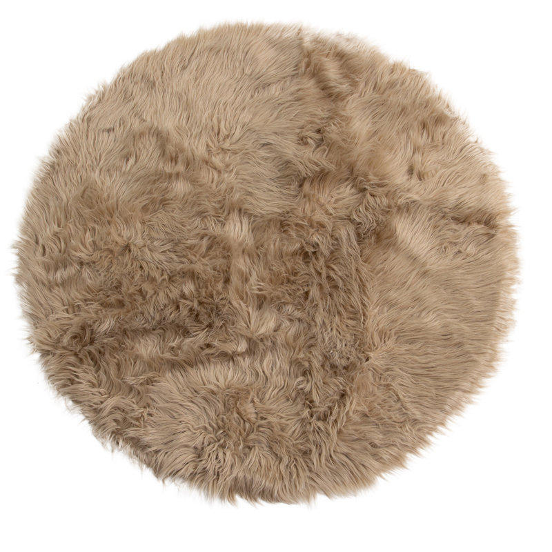 Diller Light Brown Faux Sheepskin Fur Machine Washable Shag Fluffy Area Rug, Round 5'