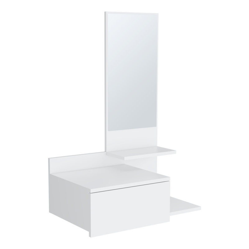 Console à 3 tablettes avec tiroir complet et miroir intégré blanc - modèle, élégant et large de 23,6 po blanc, White