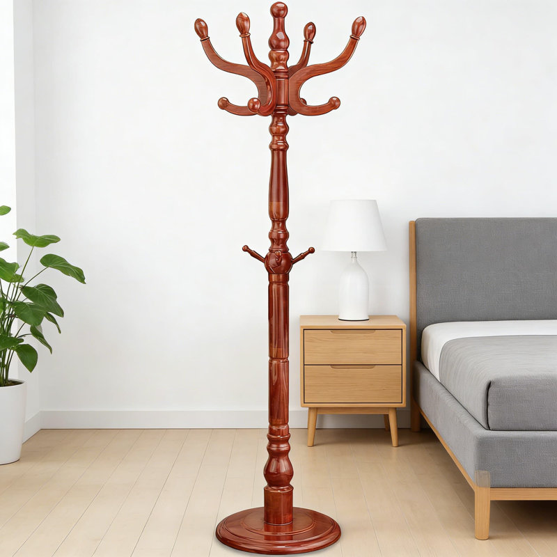 Freestanding Coat Rack With 11 Smooth Hooks And Stable Disc Base, Heavy Duty Vintage Style Wooden Coat Tree For Entryway, Bedroom, Or Hallway