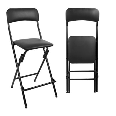 Upholstered Padded Folding Bar Stools with Footrest, 24inch Seat Height
