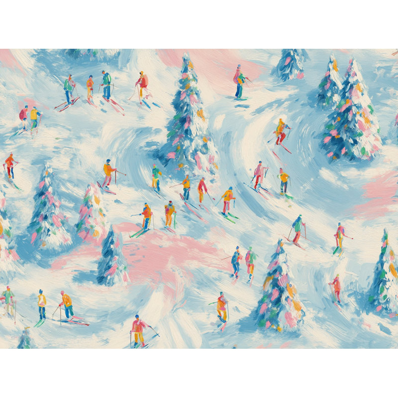 «Pastel Ski Slopes - Colorful Winter Sports Scene», art mural sur toile tendue, H 30 po x l 40 po