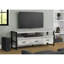 Meuble télé de 60 pouces, console, centre multimédia, tiroirs de rangement, salon, chambre, stratifié gris, métal noir, style contemporain, moderne