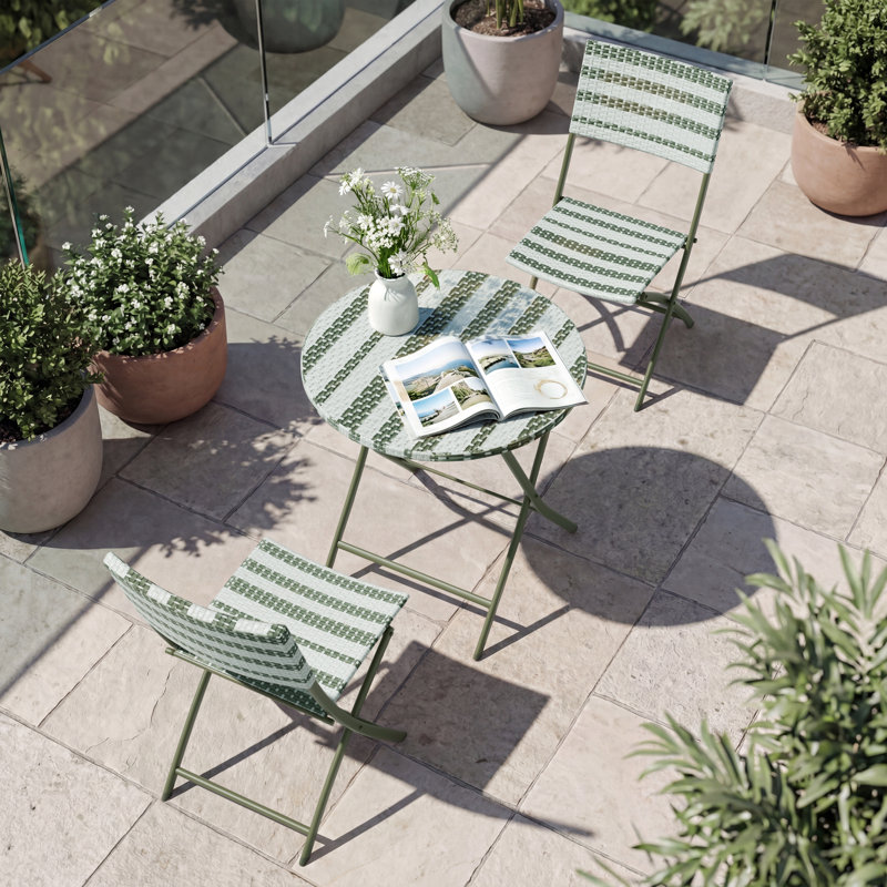 3-piece Steel Frame Wicker Folding Bistro Set, Green