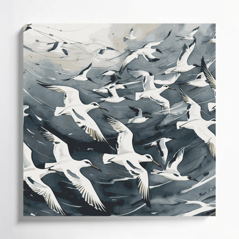 Oiseaux, art mural noir sur toile Kittiwake, H 8 po x l 8 po