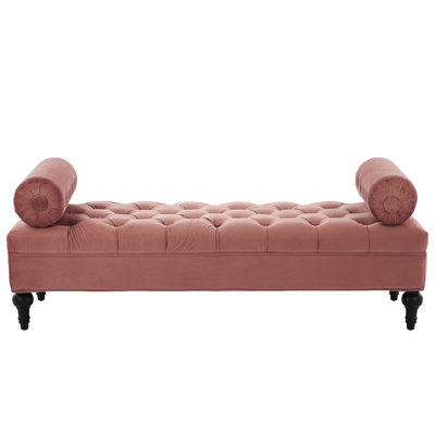 Modern Bedroom Bench,Bench For End Of Bed,Velvet Upholstered Bench With 2 Detachable Pillows,Comfy Upholstered Footstool,Ottoman  For Bedroom,Living Room, Entryway,Pink
