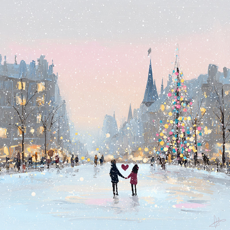 «Winter Festival City Love», art mural sur toile tendue, 20 po x 20 po