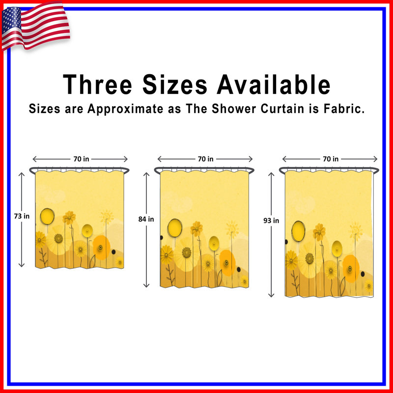 Rideaux de douche fleurs jaunes très artistiques, 70in W x 93in H