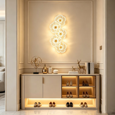 Applique murale à DEL moderne et luxueuse de 63 cm de hauteur, lampe décorative en verre à 5 lumières à motif floral avec 3 températures de couleur pour salon, chambre à coucher, table de chevet et couloir.