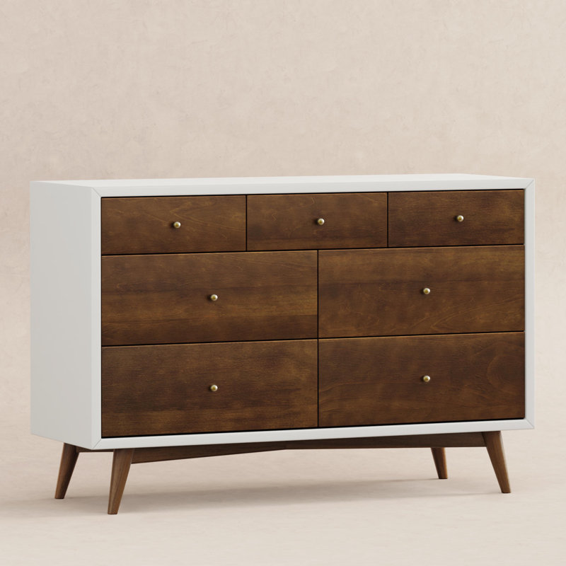 Palma 7-Drawer Assembled Double Dresser, Warm White/Natural Walnut