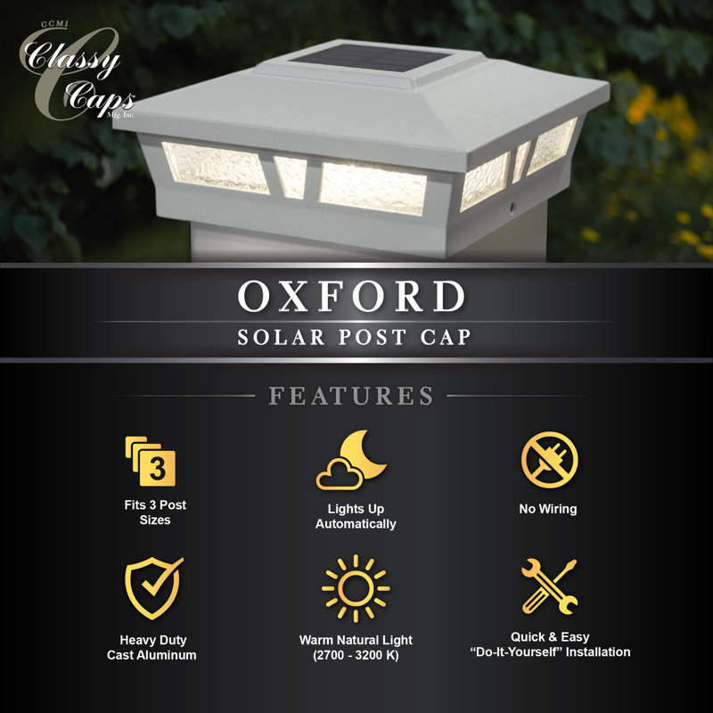 White Aluminum LED Solar Post Cap Light with Decorative Glass Lens