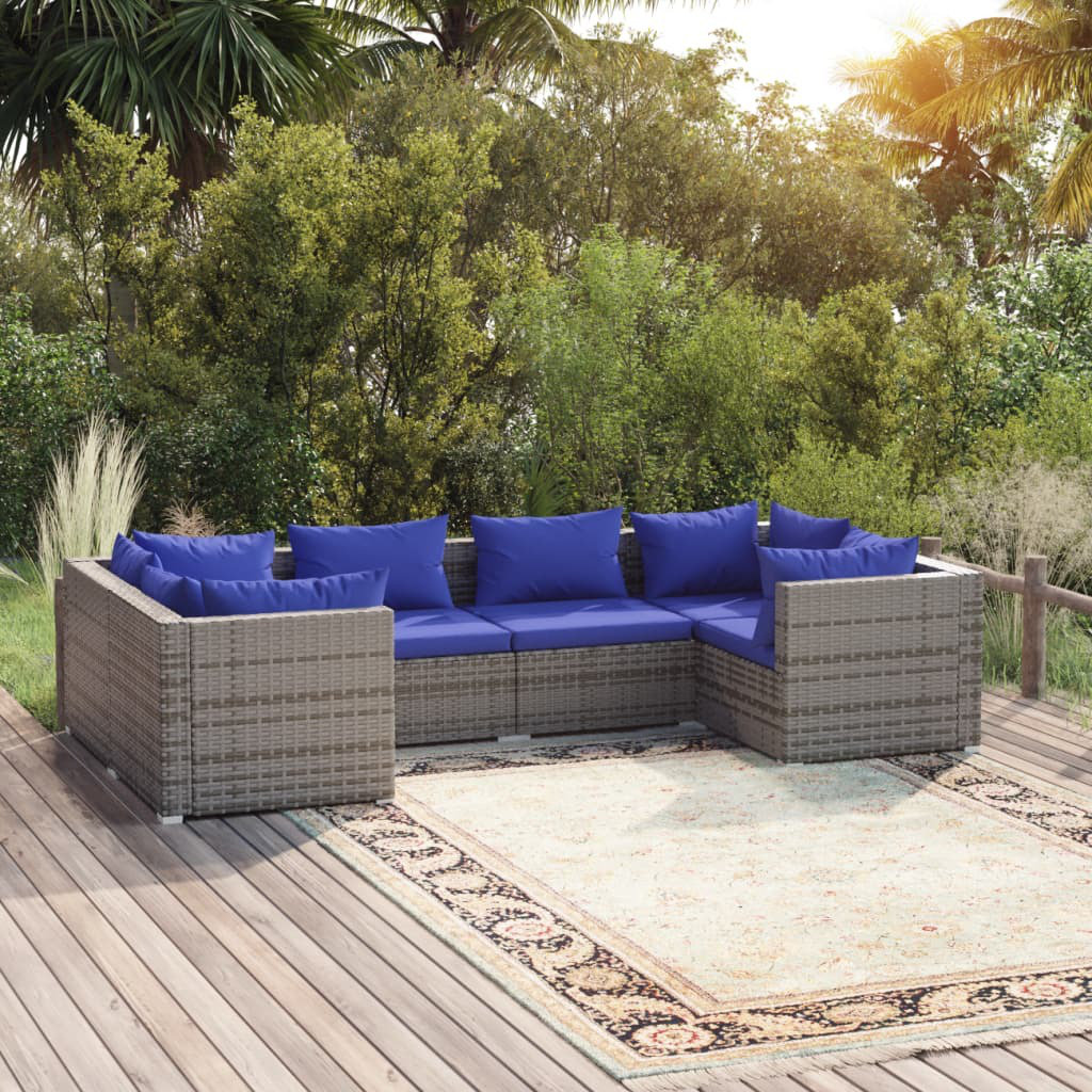 6-Sitzer Lounge-Set Izzabellah aus Rattan mit Polster