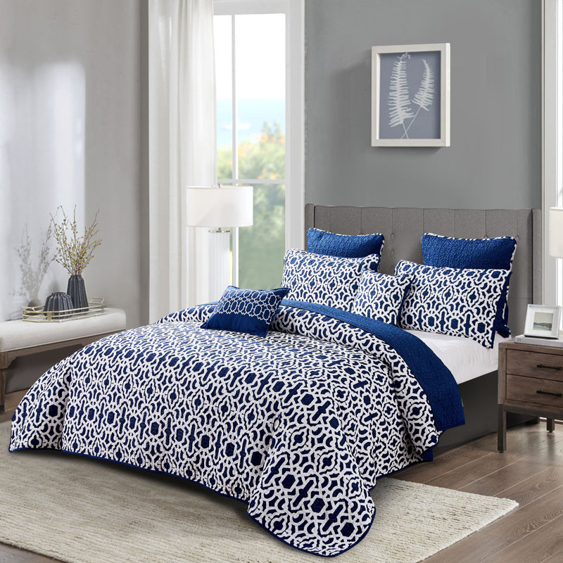 7 Piece Montgomery Printed Microfiber Quilts Set, King Coverlet + 6 Additional Pieces