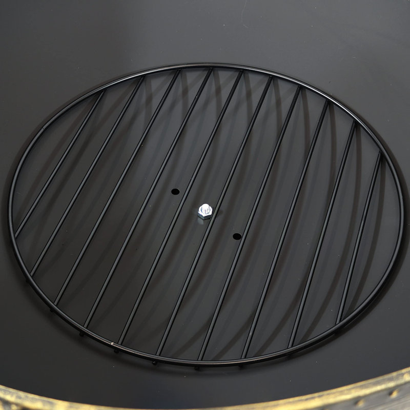 30" Black and Bronze Steel Wood-Burning Fire Pit with Screen and Poker