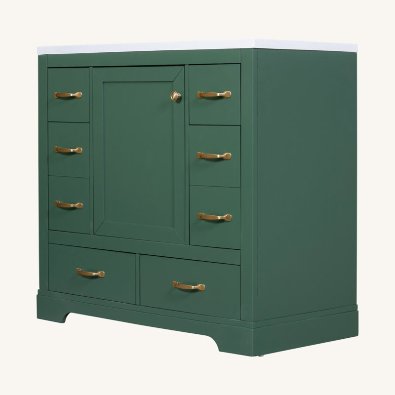 Ensemble de meuble-lavabo 36 po avec évier, six tiroirs, diviseur de tiroir multifonctionnel, tablette réglable, Vert