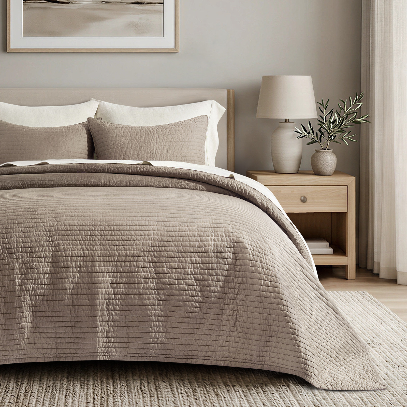 Cotton Sateen Quilt Set, California King + 2 Pillow Shams, Stone Taupe