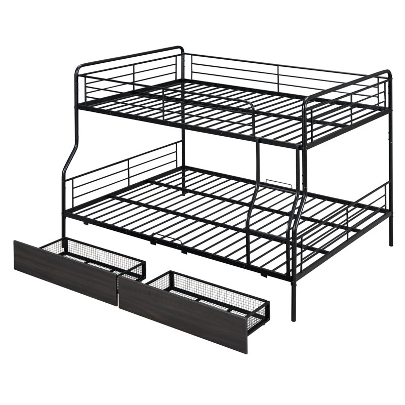 Patil Kids Full Over Queen Bunk Bed with Drawers, Black