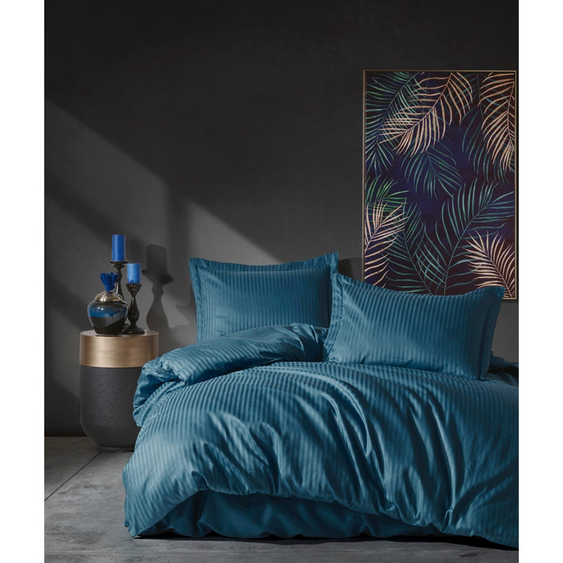 Erath Blue 100% Cotton Duvet Cover Set, 61" x 87" Duvet Cover + 1 King Pillowcase