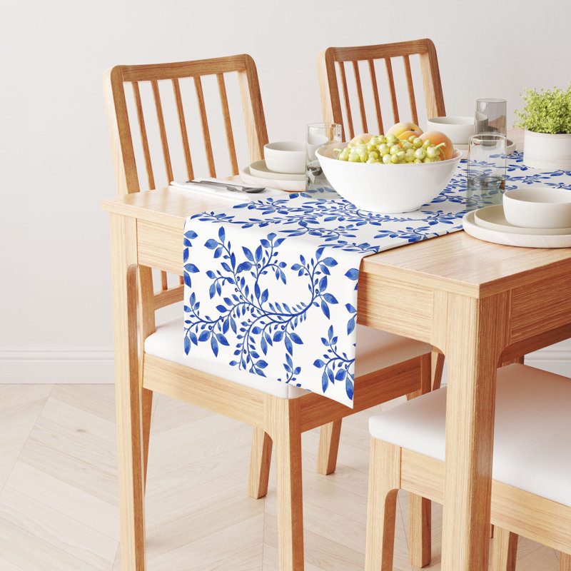 Table Runner, 100% Cotton, 16X108", Swirly Blue Vines, 108" L x 16" W