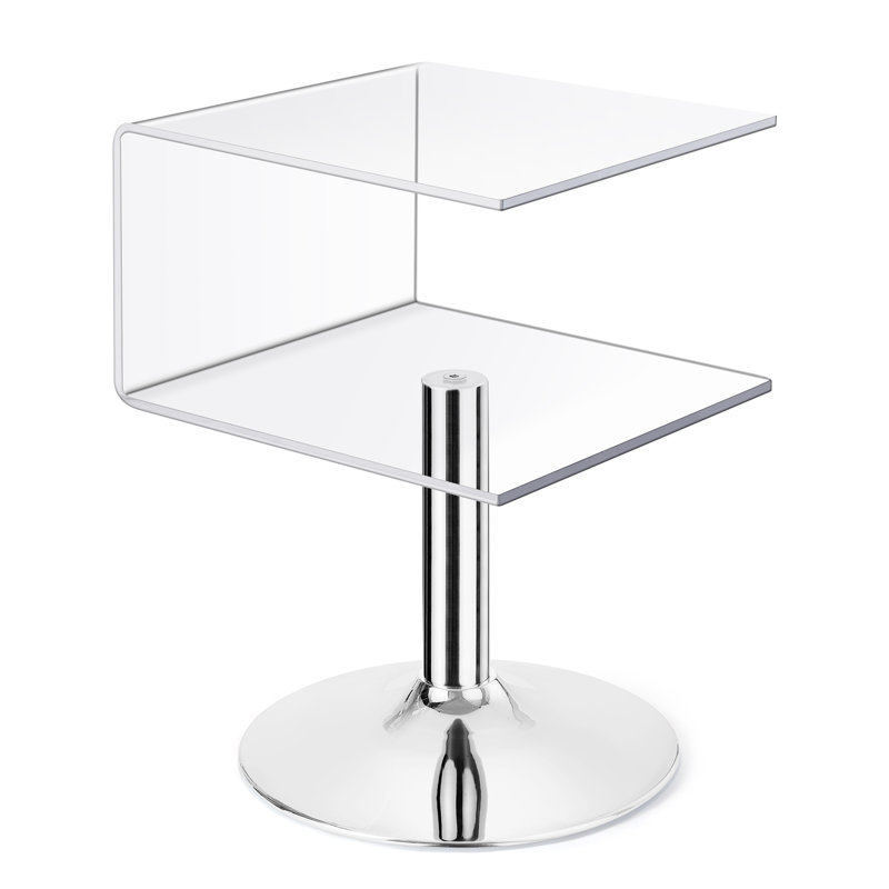 Acrylic Side Table with Stainless Steel Base, C Shaped End Table for Sofa