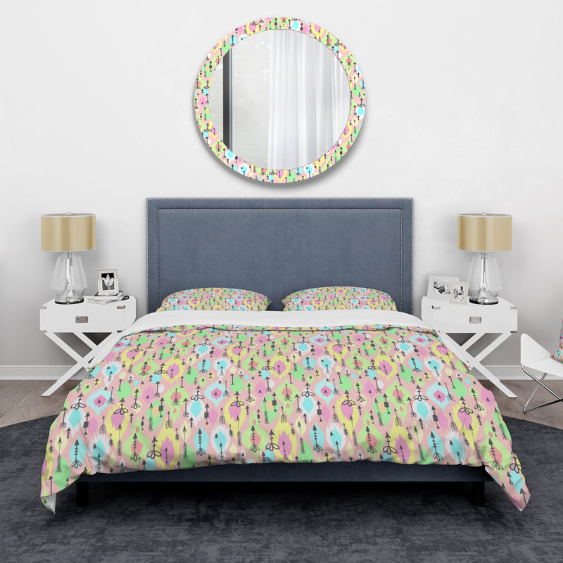 Ensemble de housse de couette bohémien Tribal Arrows On - bleu, vert et rose - microfibre de polyester