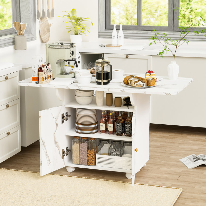 Table de salle à manger pliante en bois 47 "avec support de rangement et armoire (table basse uniquement, sans chaises)