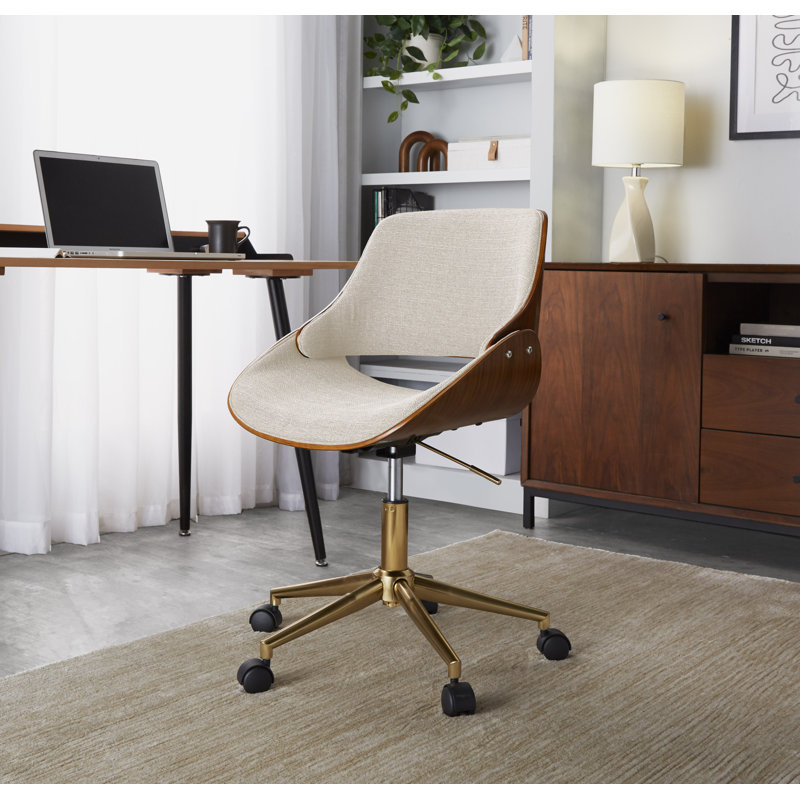 Chaise de bureau rembourrée en similicuir Najrin, Crème, Chrome