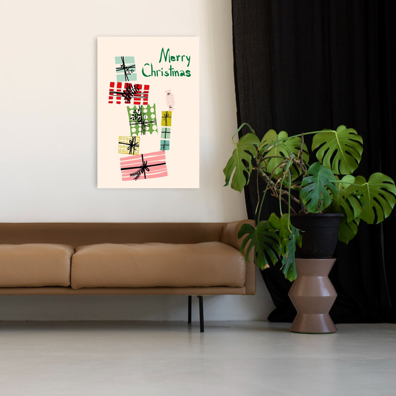 Joyeux Noël, impression d'art abstrait rétro moderne, 48" H x 32" W