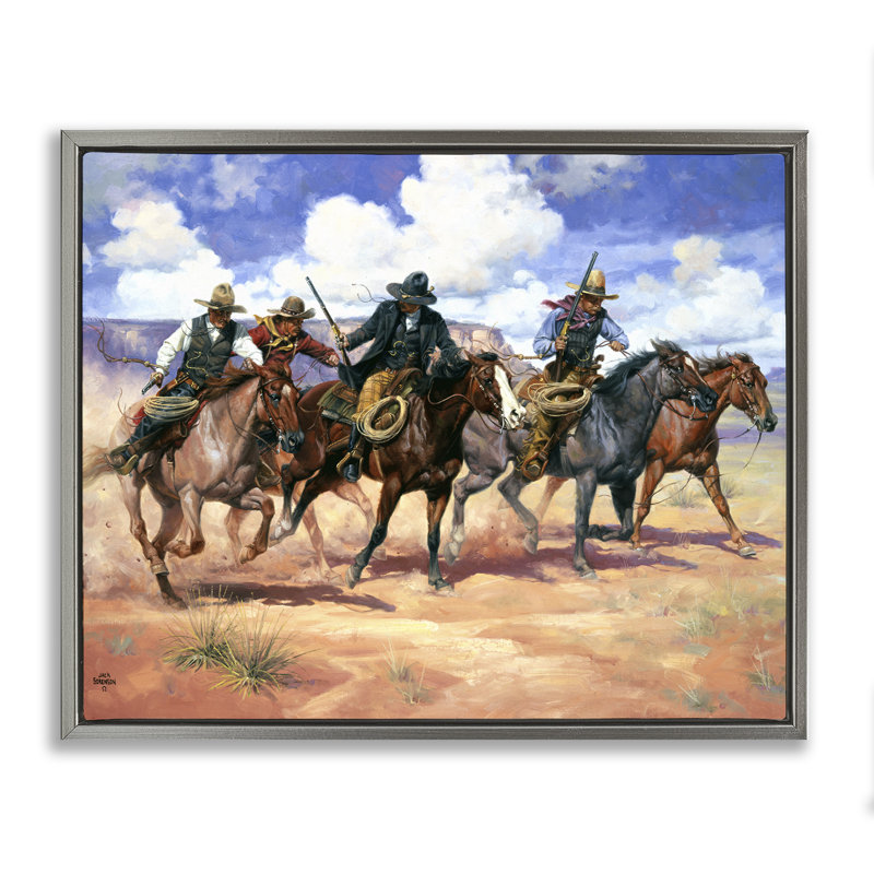 Alors, il y a quatre œuvres d'art encadrées sur toile flottante brune, design par Jack Sorenson, H 25 po x l 31 po
