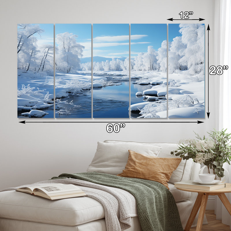 «White Winter Harmony IV», impression sur toile de paysages - 5 panneaux égaux