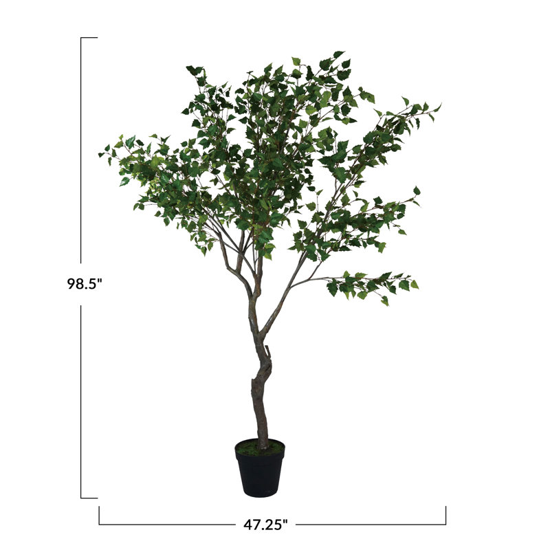 Faux Birch Tree In Plastic Pot