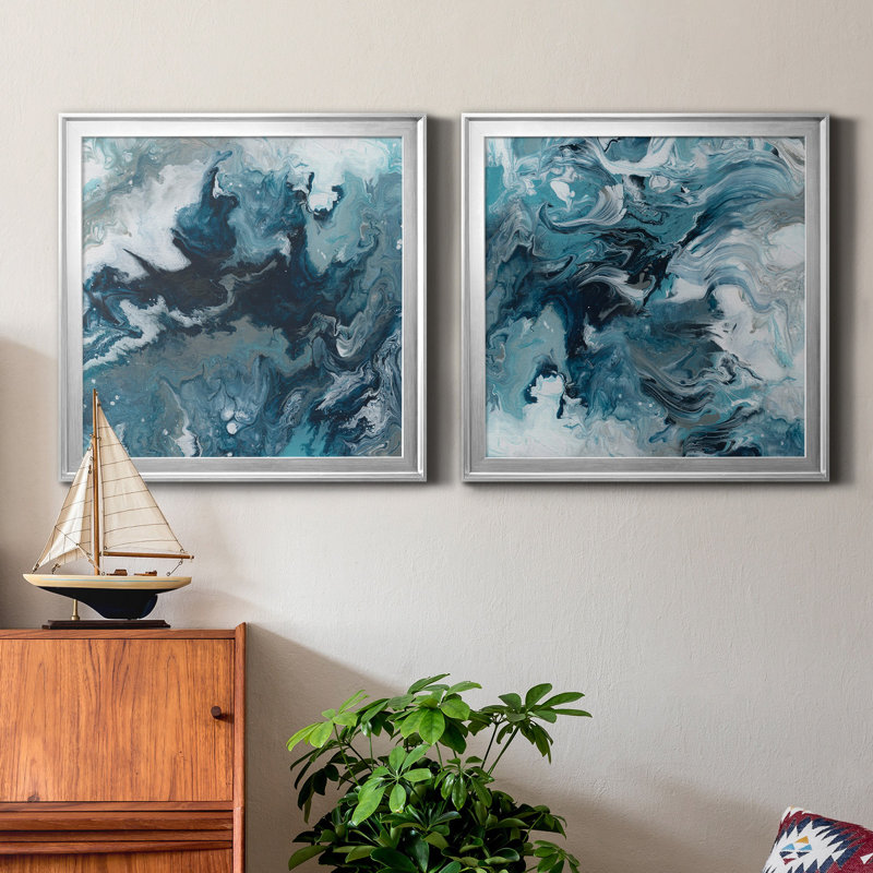 Topaz Dream I - Ensemble de 2 peintures sur toiles encadrées, Argent, H 26,5 po x l 53 po x P 1,5 po