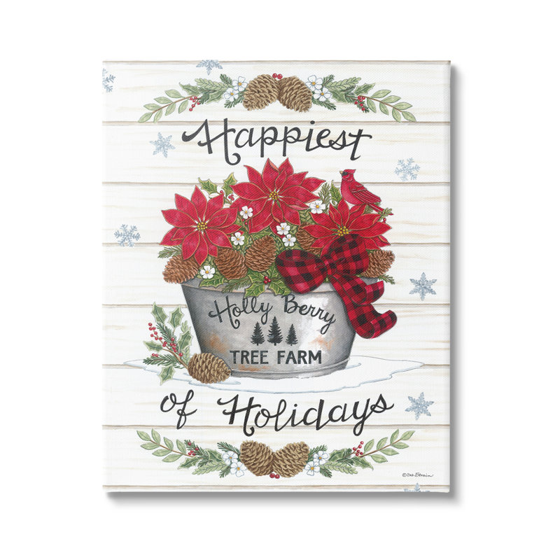 Rustic Farmhouse Holiday Poinsettia Bouquet Canvas Wall Art