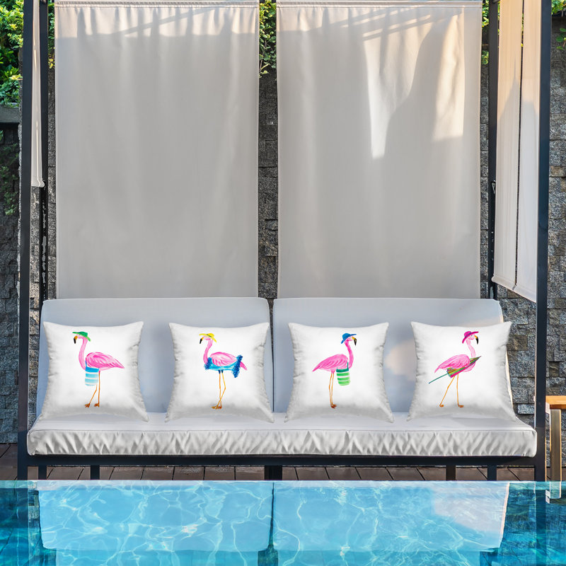 Ensemble de 4 coussins décoratifs à motif de flamants roses Fun Beach par Grace Popp