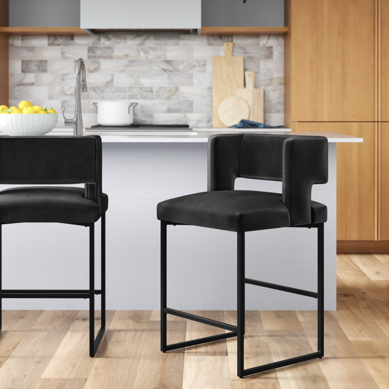 Farnsworth Upholstered 27" Counter Height Stool with Metal Frame , Black, Black