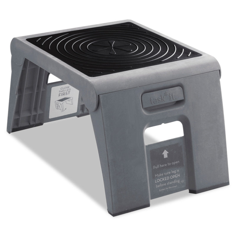 1 - Step Plastic Lightweight Folding Step Stool, Grey