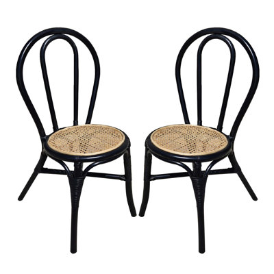 Ensemble de 2 chaises de salle à manger en rotin noir de 15,5 x 20,5 x 35,5 pouces avec sièges confortables et fabrication durable pour une utilisation intérieure et extérieure