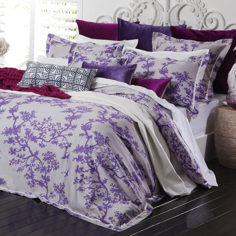 Dix Traditional Cotton Floral Duvet Cover, Twin, Violet/Light Gray